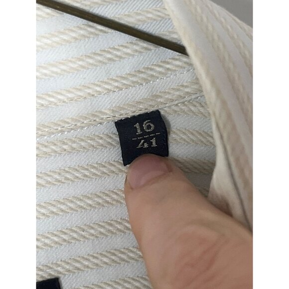 Corneliani Textured Stripe French Cuff Button Front Dress Shirt Blue Cream 16/41 - Picture 8 of 10